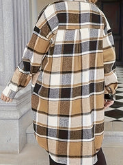  Plaid Button Up Long Sleeve Shirt Coat