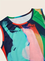 Watercolor Print Dopamine Tank Top for Summer