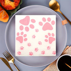 20pcs Dog Print Birthday Paw Prints Theme Pink Party Supplies