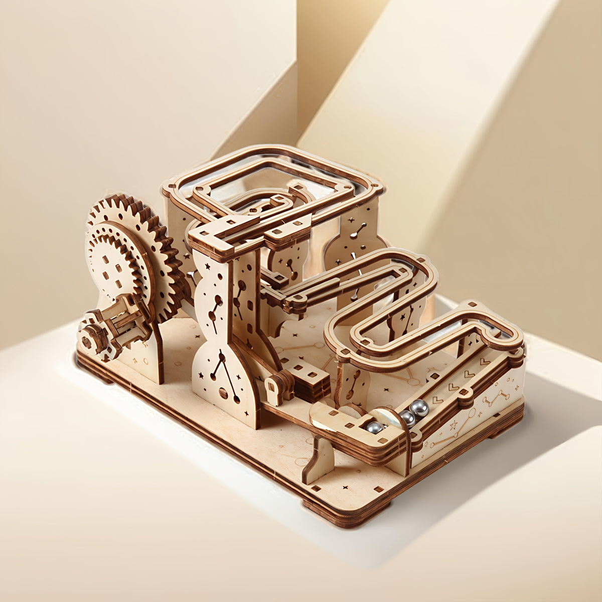 Wooden Mechanical Track Roller 3D Puzzle DIY Toy