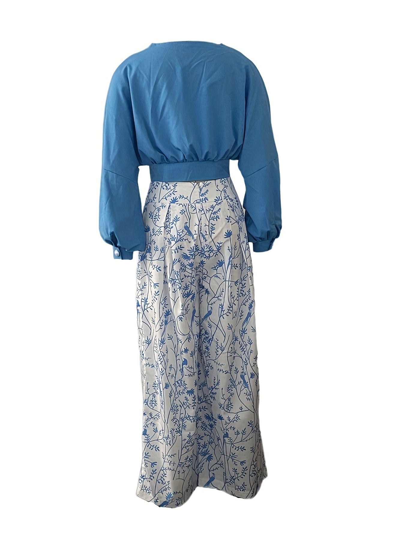 Solid Surplice Neck Top & Floral Wide Leg Pants Set