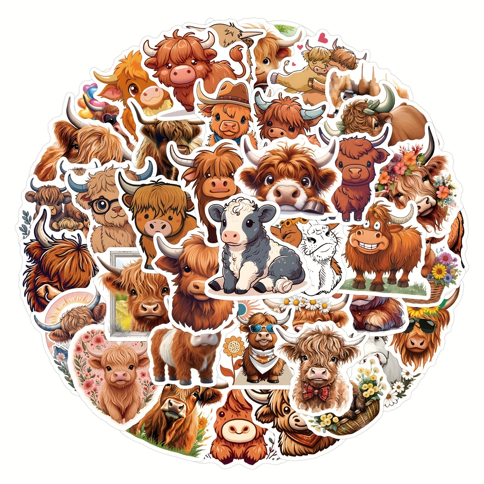55pcs Cow Sticker for Stationery Cup Laptop Suitcases Refrigerator