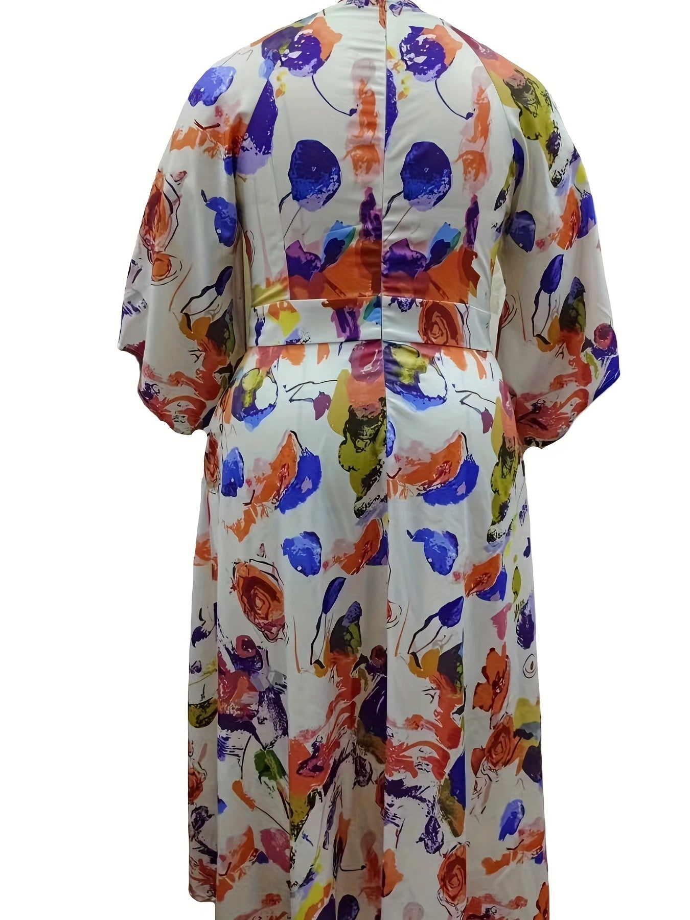  Casual Allover Print Bell Sleeve Maxi Dress With Pockets