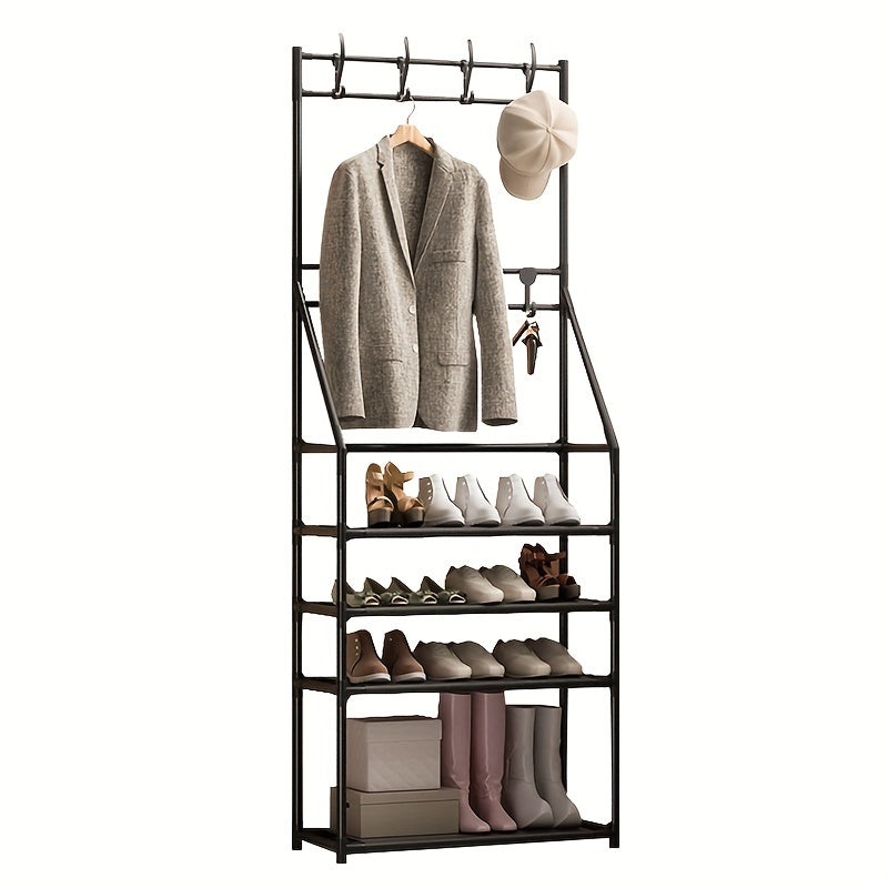 Entryway Coat Rack Shoe Storage Shelves 8 Hooks Living Room
