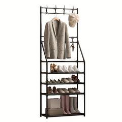 Entryway Coat Rack Shoe Storage Shelves 8 Hooks Living Room