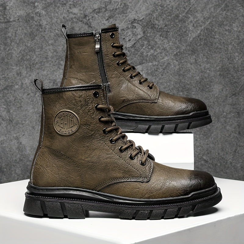 Men's Lace-up Ankle Boots Zipper Casual Walking Shoes