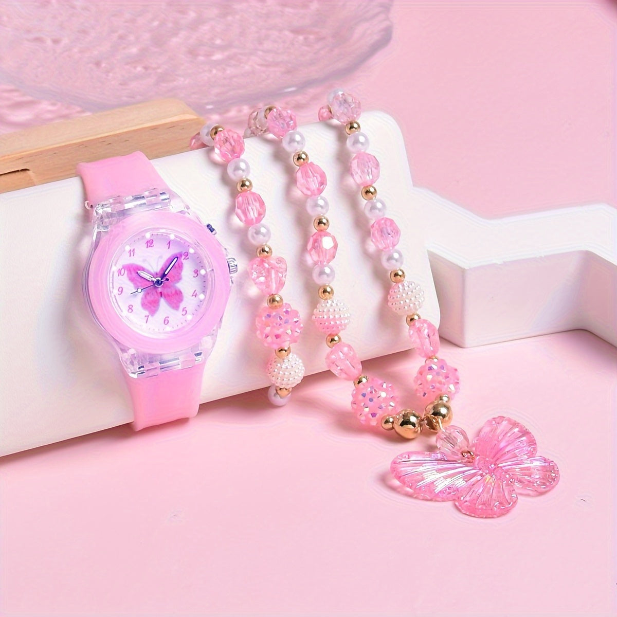Silicone Strap Quartz Watch for Girls with Butterfly Design