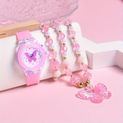 Silicone Strap Quartz Watch for Girls with Butterfly Design