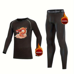 Kids Compression Fleece Sets Animal Pattern Crew Neck Shirt Elastic Waist Pants