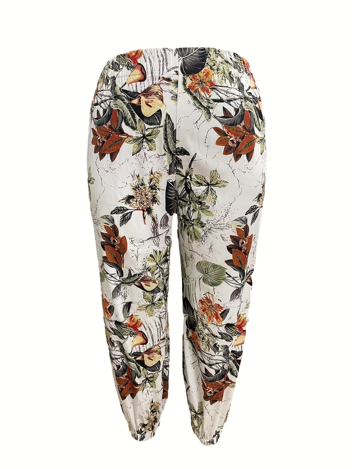  Women's Floral Print Elastic High Rise Trousers