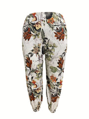  Women's Floral Print Elastic High Rise Trousers