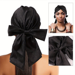 Satin Bowknot Head Scarf Elastic Turban Pleated Head Wraps
