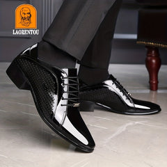 LAORENTOU Men's Leather Oxford Shoes British Style Pointed Toe Dress Shoes
