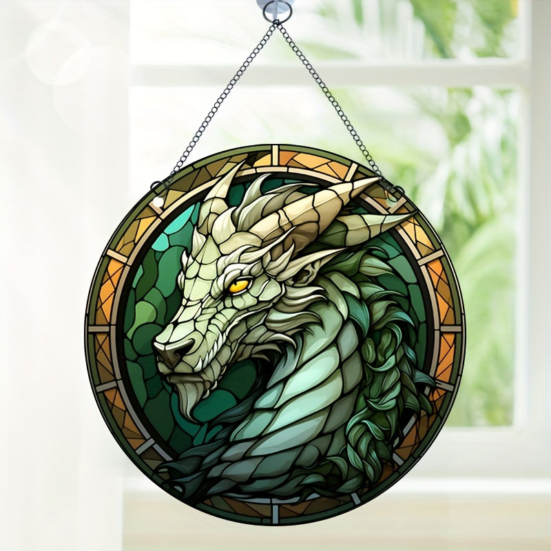 Acrylic Green Dragon Decorative Painting Round Plate