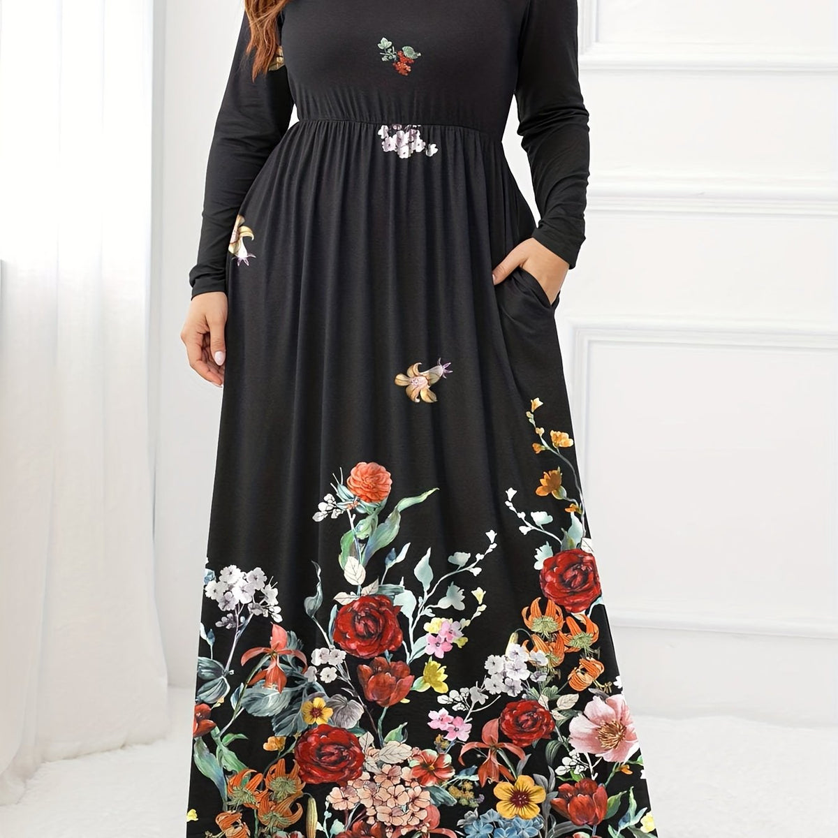 Women's Plus Butterfly Print Maxi Dress
