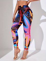 Graffiti Print Skinny Leggings High Waist Stretchy Leggings