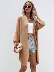  Solid Lantern Sleeve Open Front Cardigan