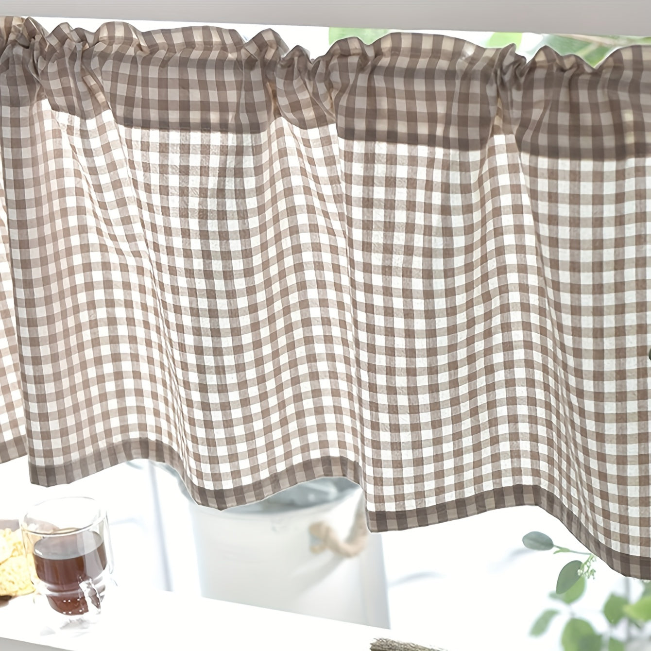 Plaid Short Curtain Modern Balcony Cafe Curtain