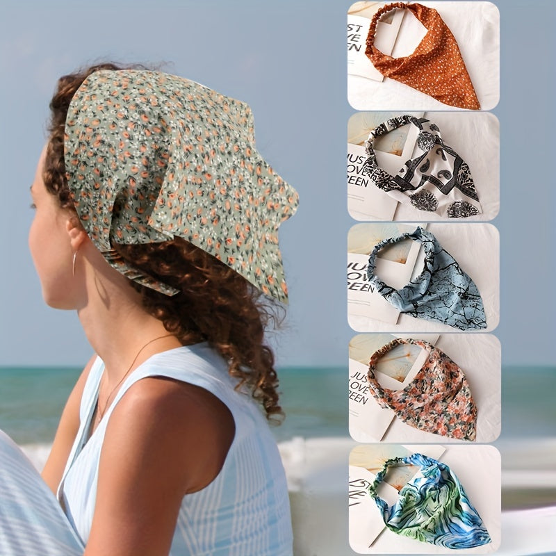 Floral Print Chiffon Triangle Scarf Bandana Boho Head Wrap Hair Accessory