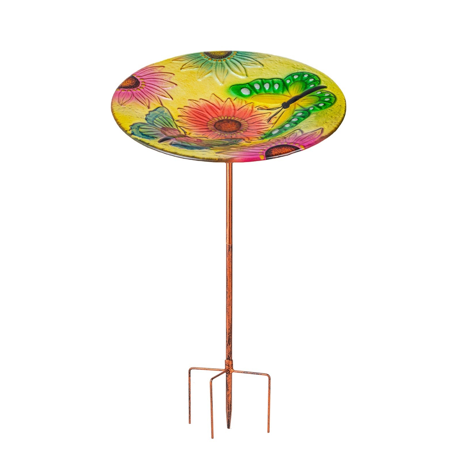 Glass Bird Bath Feeder with Stake for Garden Decor