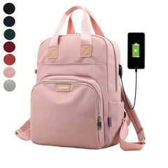 Preppy Style Laptop Backpack Solid School Bag