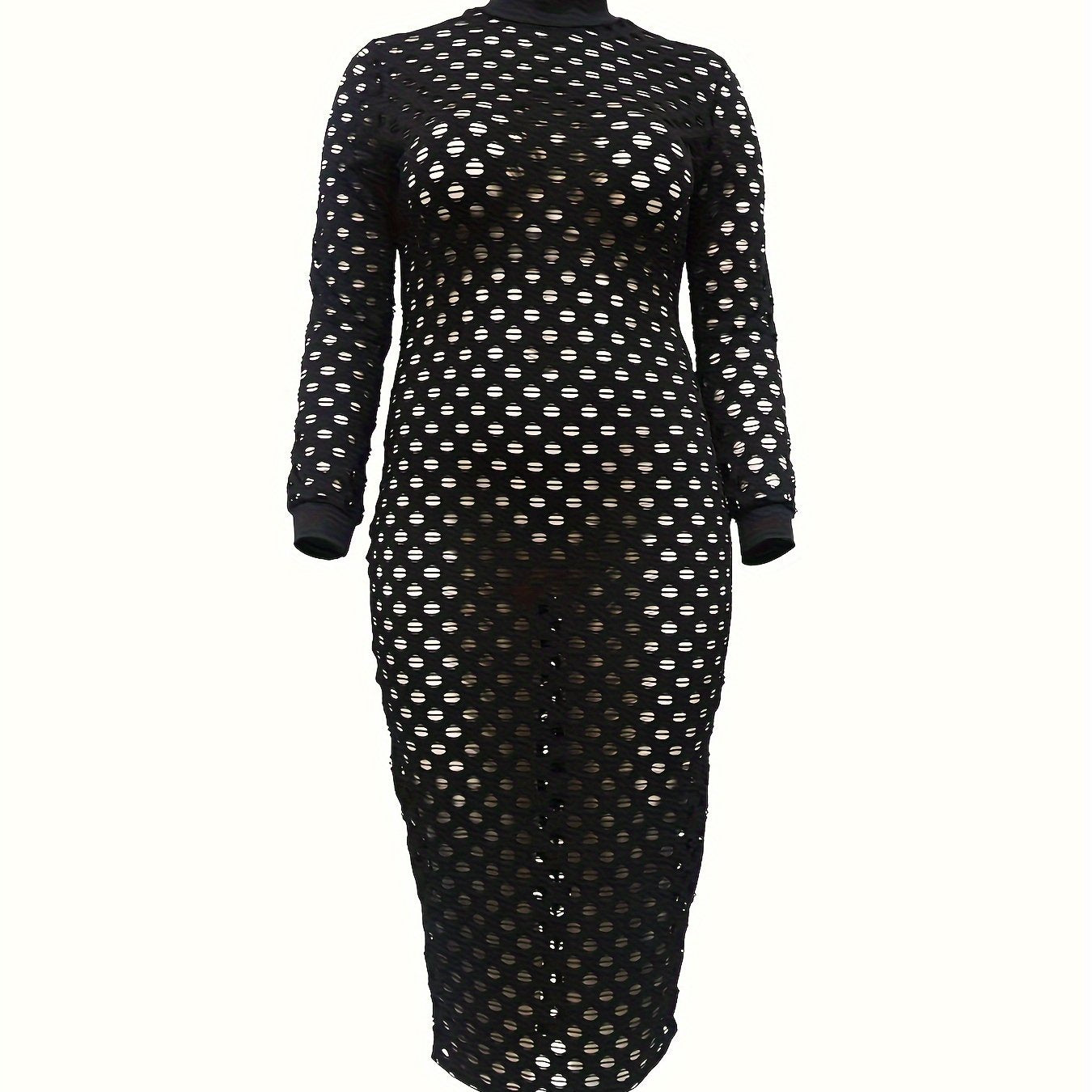  Sexy Hollow Out Long Sleeve High Neck Dress