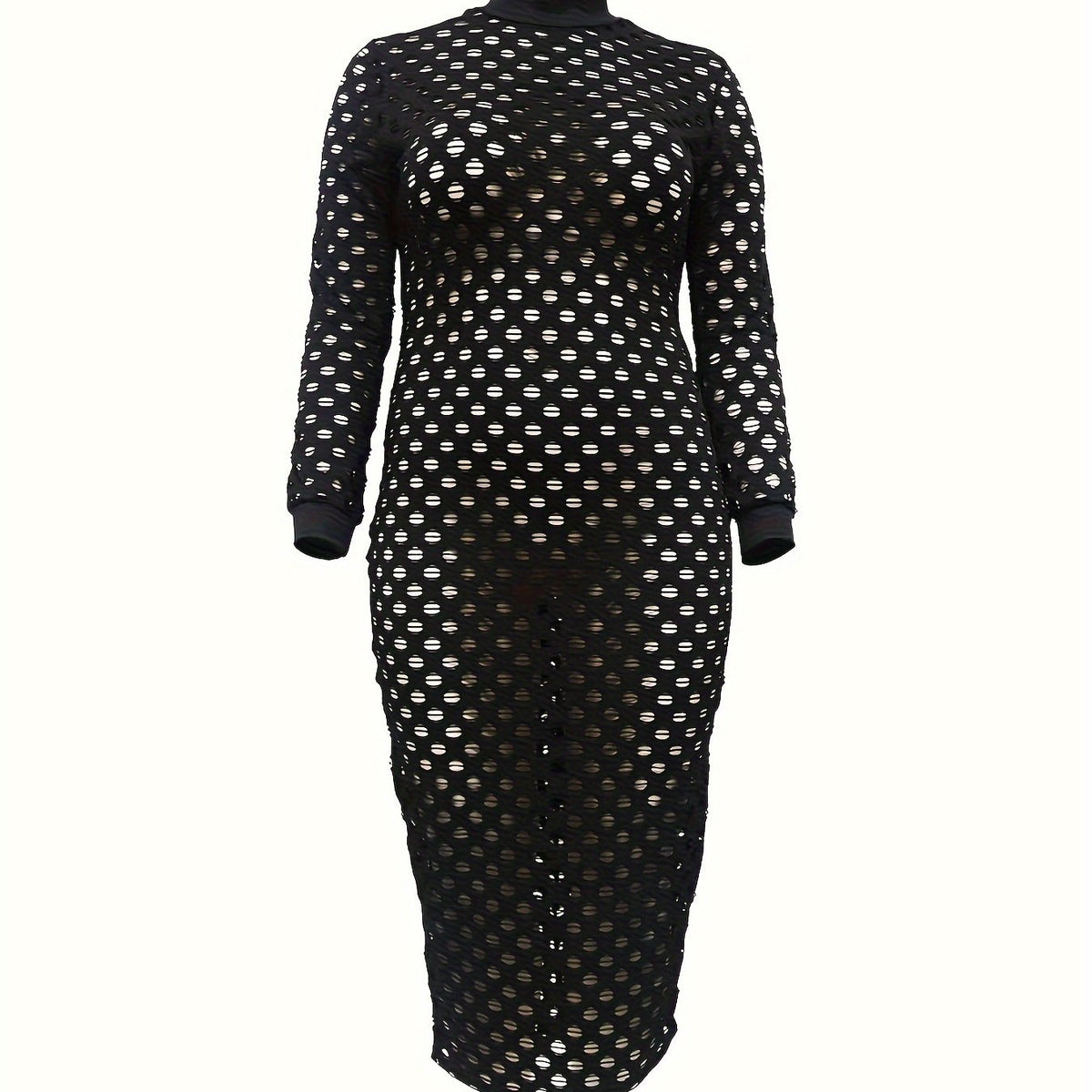  Sexy Hollow Out Long Sleeve High Neck Dress