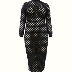  Sexy Hollow Out Long Sleeve High Neck Dress