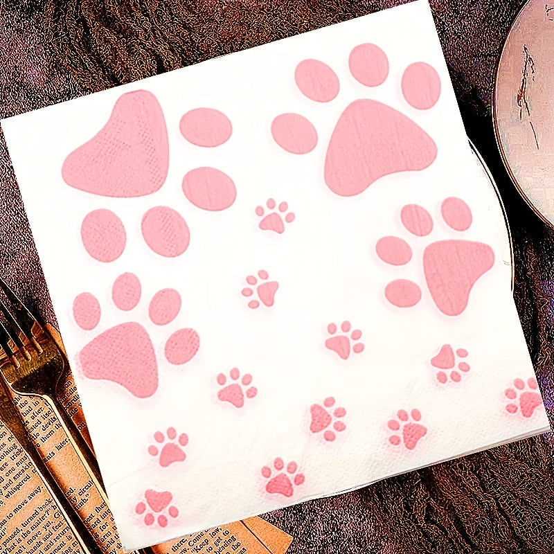 20pcs Dog Print Birthday Paw Prints Theme Pink Party Supplies