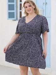  Dot Print V Neck Dress With Pockets