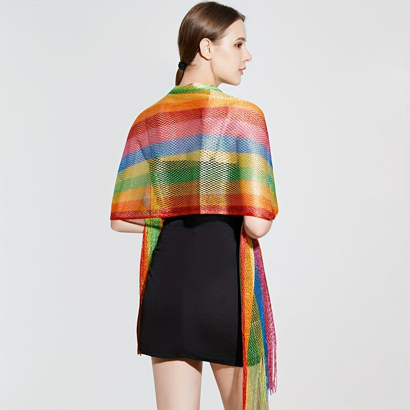 Rainbow Tassel Shawl Bikini Cover Up Sunproof Cape