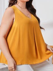  Solid V Neck Pleated Tank Top