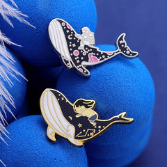 Whale & Girl Brooch Pins Enamel Metal Badges Lapel Pin Brooches