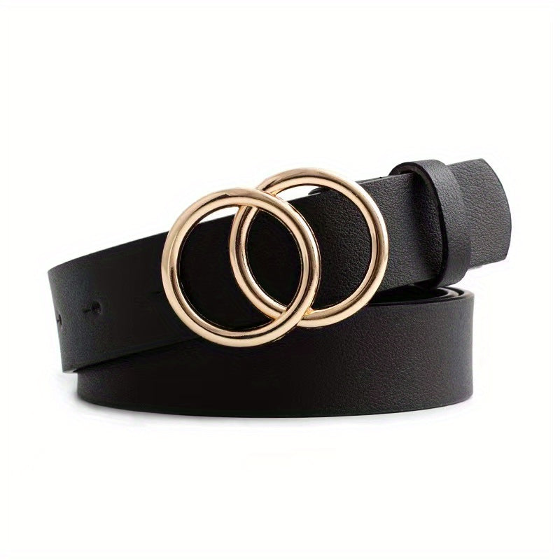 Double Ring Buckle Belt Casual Jeans Pants Unisex PU Leather Belt
