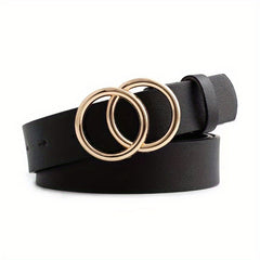 Double Ring Buckle Belt Casual Jeans Pants Unisex PU Leather Belt