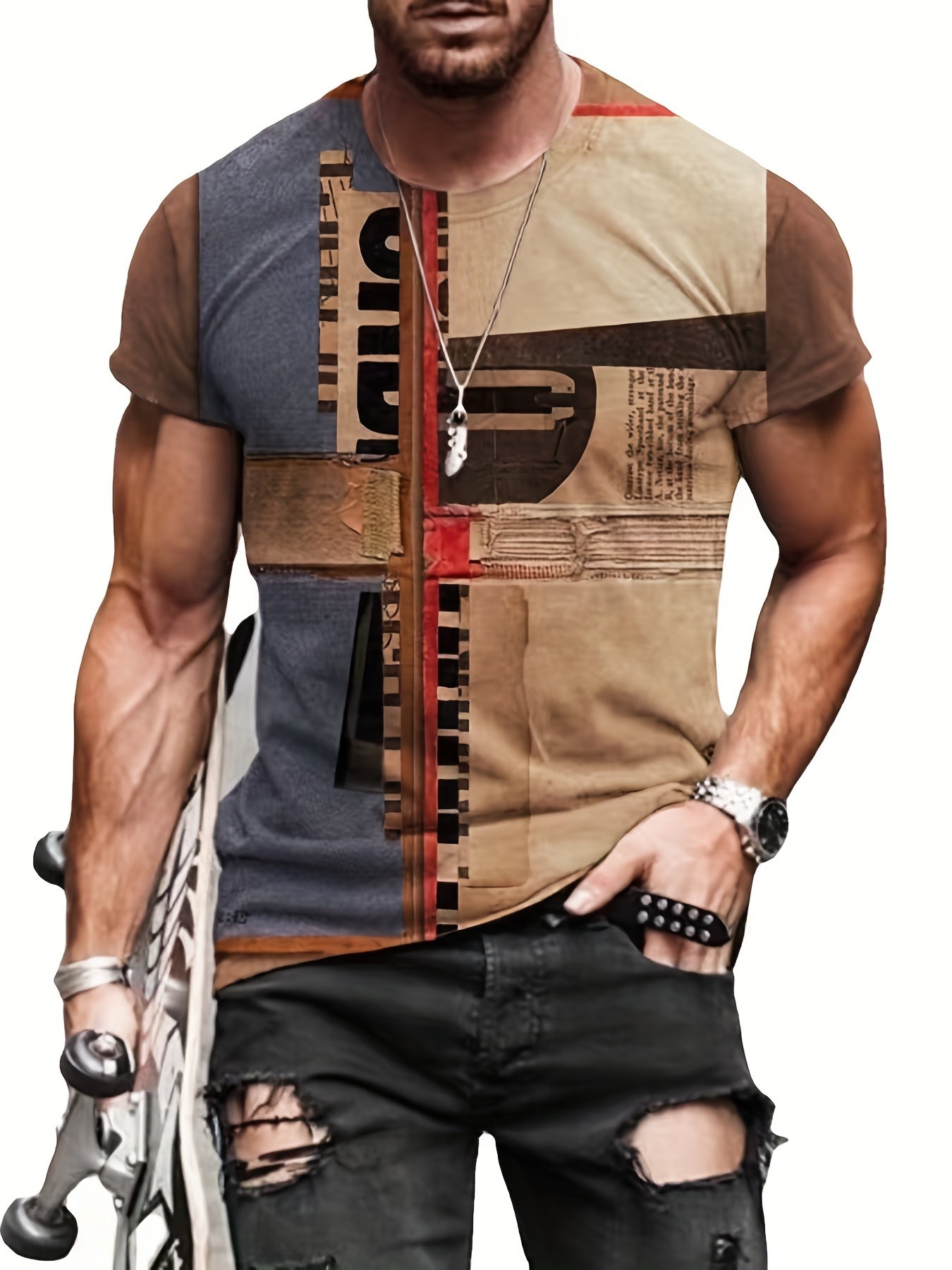 Men's 3D Graphic T Shirt Collage Style Active Tee for Summer