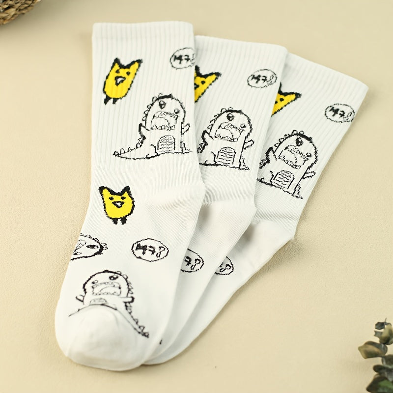 Cartoon Dinosaur Print Socks Comfy & Mid Tube Stockings