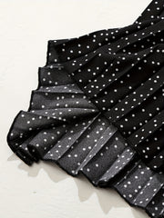  Polka Dot Print Elastic A line Pleated Skirt