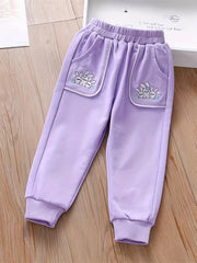 Girls Bunny Embroidered Jogger Pants for Spring Fall