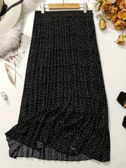  Polka Dot Print Elastic A line Pleated Skirt