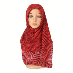 Vintage Striped Voile Scarf Hijab Block Boho Shawl Turban Sunscreen Headscarf