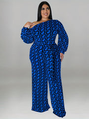  Geometric Print One Shoulder Jumpsuit With Belt