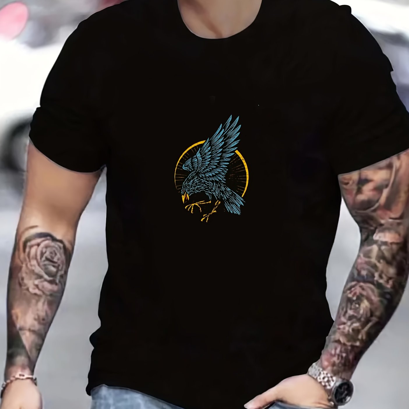 Eagle Print Men's Graphic Crew Neck Active Tshirt
