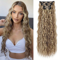 Long Wavy Curly Hair Extensions Clip-In Full Head Synthetic Hair Pieces