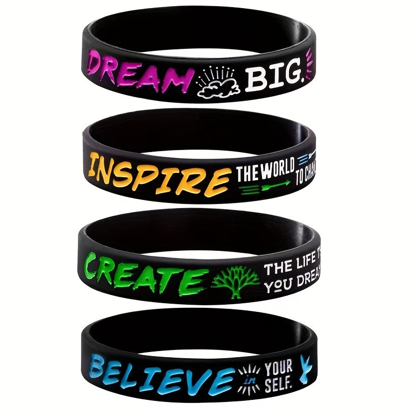 Unisex Letter Pattern Silicone Bracelet Stretch Rubber Wristband