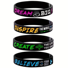 Unisex Letter Pattern Silicone Bracelet Stretch Rubber Wristband