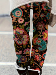  Ethnic Style Paisley Floral Print High Rise Leggings
