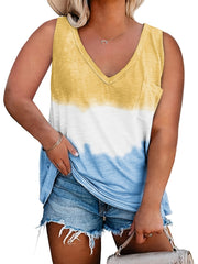  Tie Dye Print V Neck Tank Tops Women's Plus