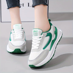 Women's Breathable Mesh Lace-Up Platform Sneakers Low Top Walking Shoes