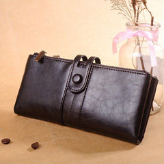 Vintage RFID Blocking Bifold Wallet Large Capacity Coin Purse Zipper Clutch
